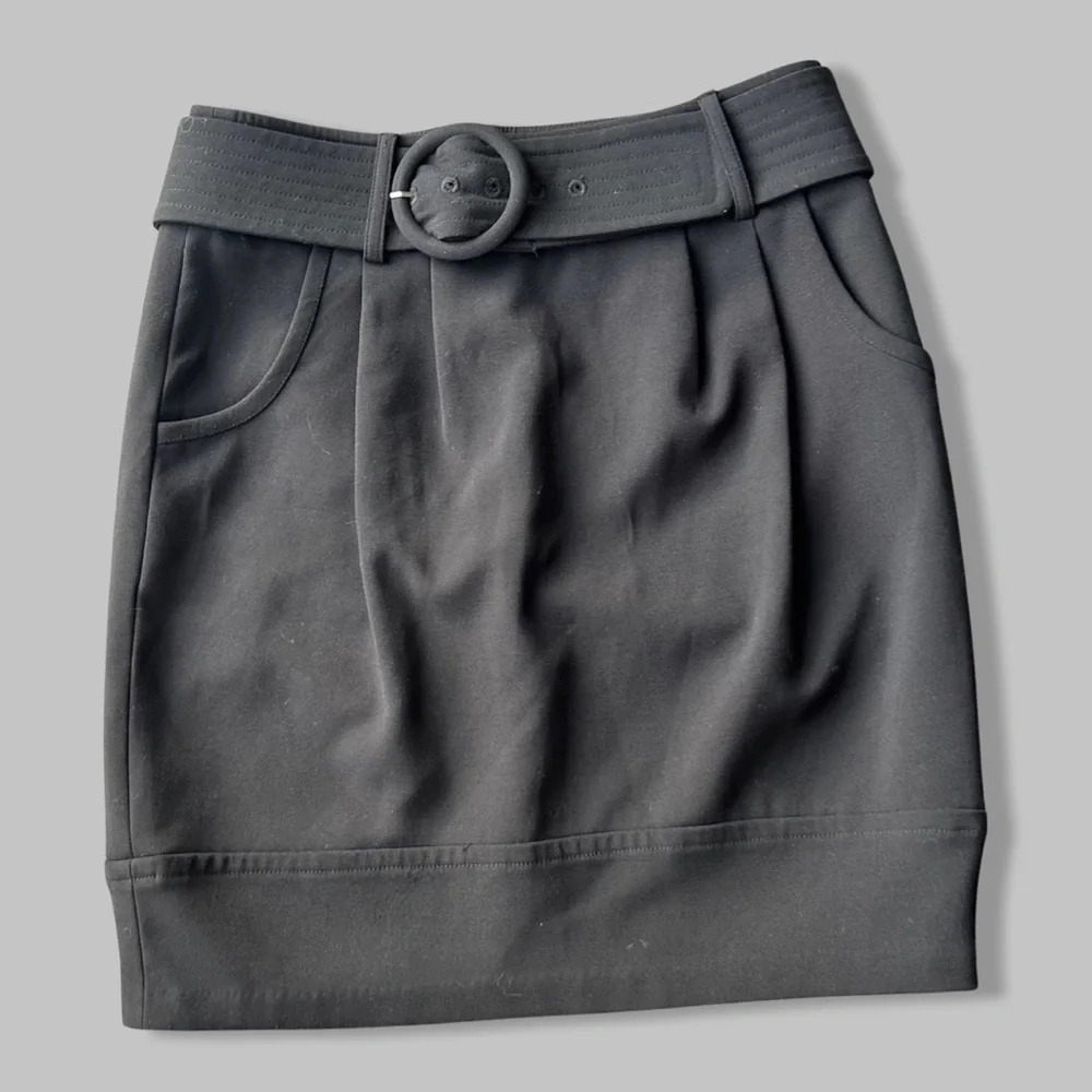Sandra Angelozzi Black Belted Mini Tulip Skirt